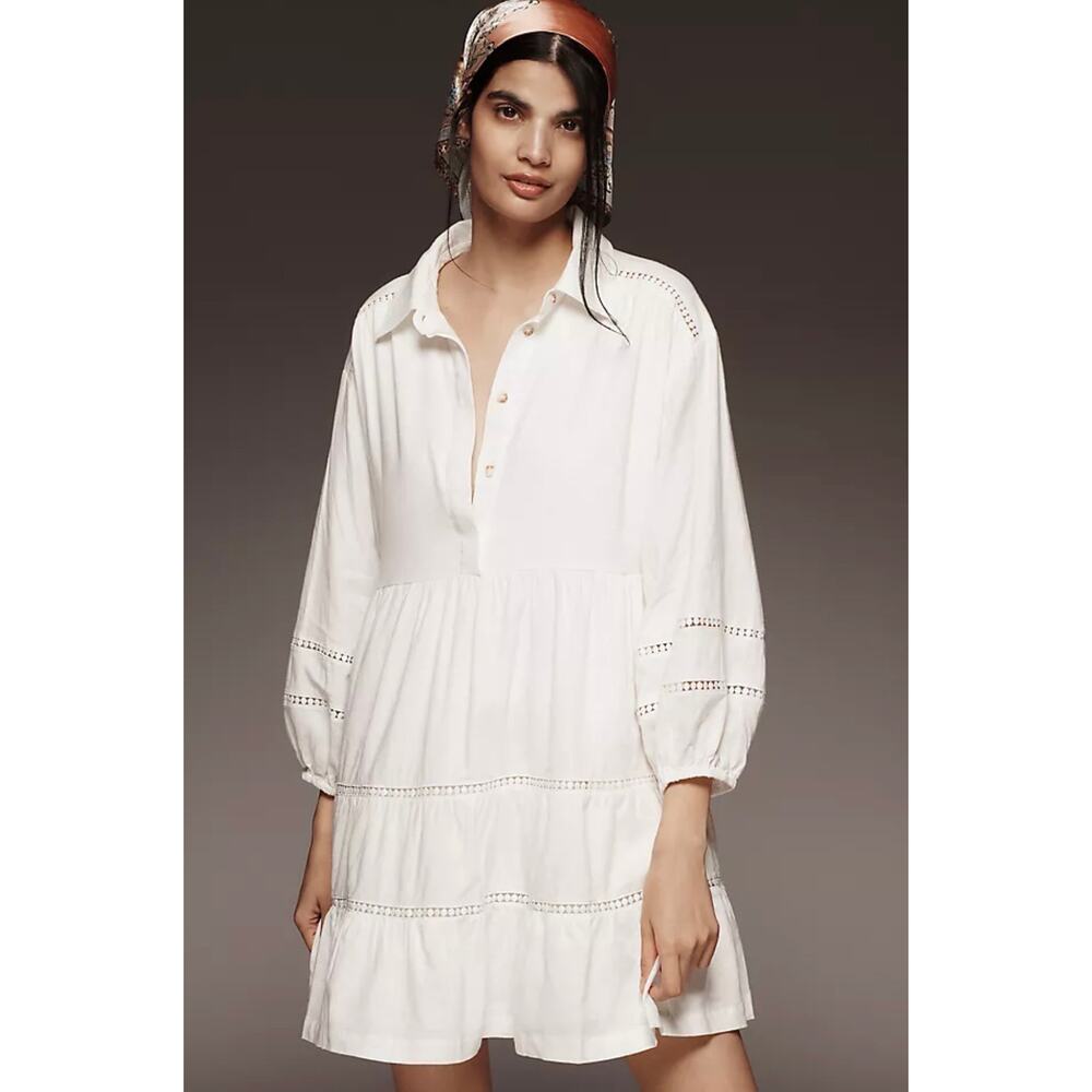 NWT Maeve Bettina Anthropologie Plus 2X Linen Blend
Tiered Mini Shirt Dress Lace - Picture 8 of 8